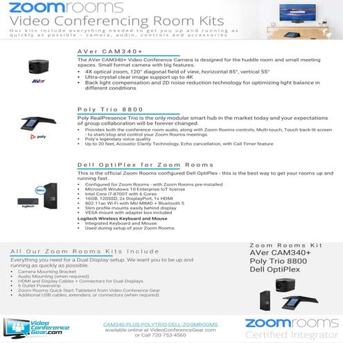 Zoom Rooms Kit from Video Conference Gear featuring the AVer CAM340+ and Poly...