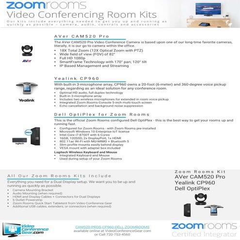 Zoom Rooms Kit from Video Conference Gear featuring the AVer CAM520 Pro and Y...