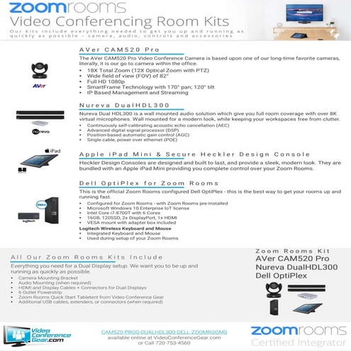 Zoom Rooms Kit from Video Conference Gear featuring the AVer CAM520 Pro and N...