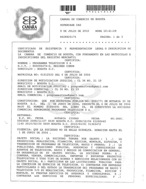 Certificado de existencia y represe...