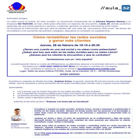 Invitación 28 febrero Madrid - Camara hispano danesa - Conferencia Redes Soci...