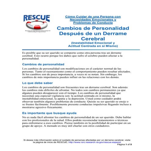 Cambios de personalidad después de un derrame  cerebral