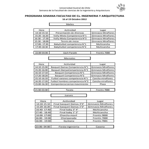 Cambios programa semana facultad de ingenieria y arquitectura