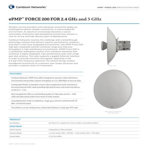 Cambium epmp force 200 2.4 &  5 ghz spec sheet - info tech middle east