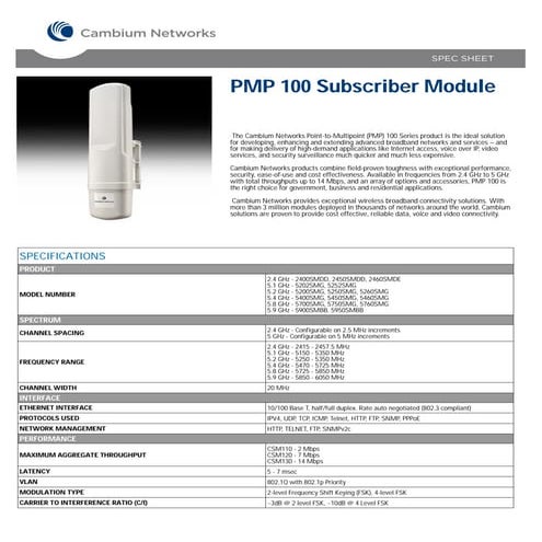 Cambium networks pmp_100_subscriber_module_specification