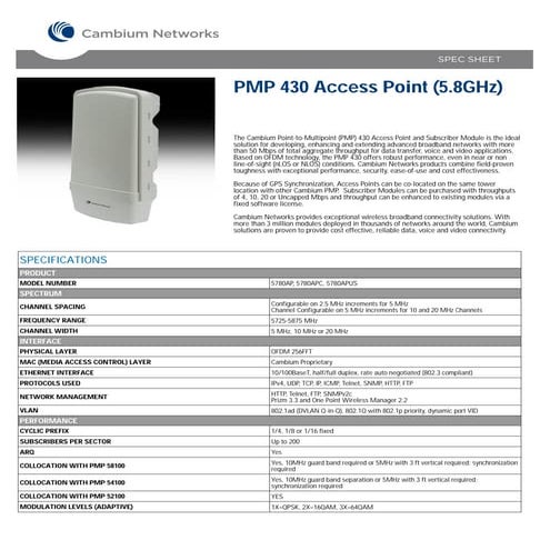 Cambium networks pmp_430_access_point_(5.8_g_hz)_specification