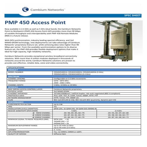 Cambium networks pmp 450 rm spec sheet 091613 | PDF