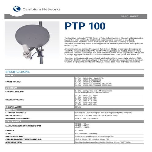 Cambium networks ptp_100_specification