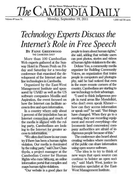 Cambodia daily   19 sept 2011 - usaid open cambodia conference