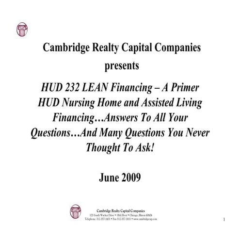 HUD 232 Lean Financing: A Primer