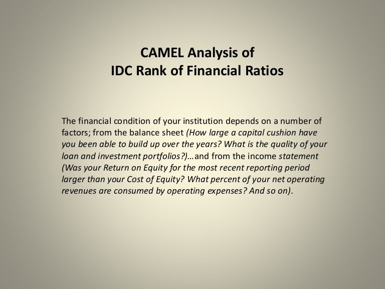 Camel Analysis of IDCs Rank of Financial Ratios
