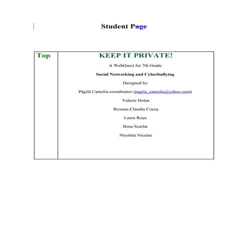 Camelia  web quest-module on social networking and cyberbullying