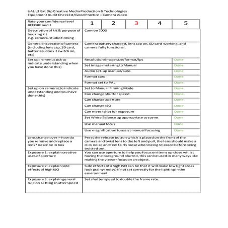 Camera audit form blank