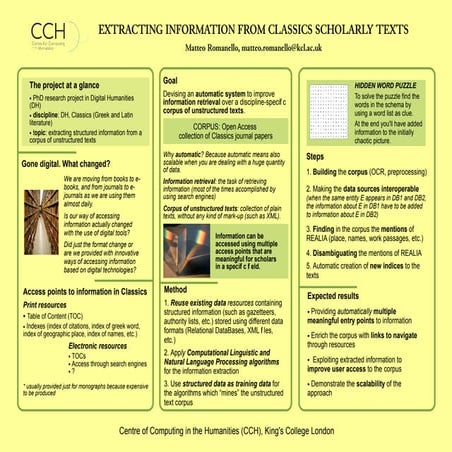 [poster] Extracting Information From Classics Scholarly Texts