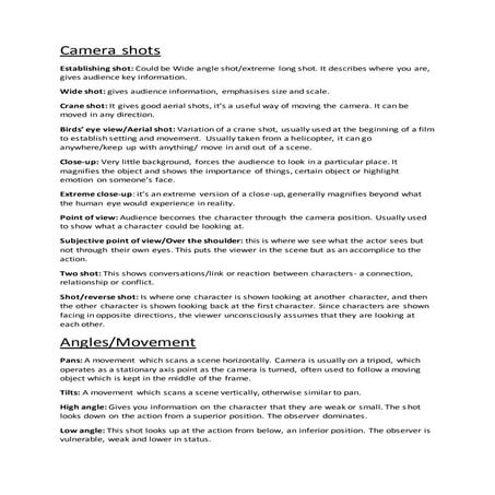 Camera shots and movement | DOCX