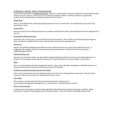 Camera shots and movement