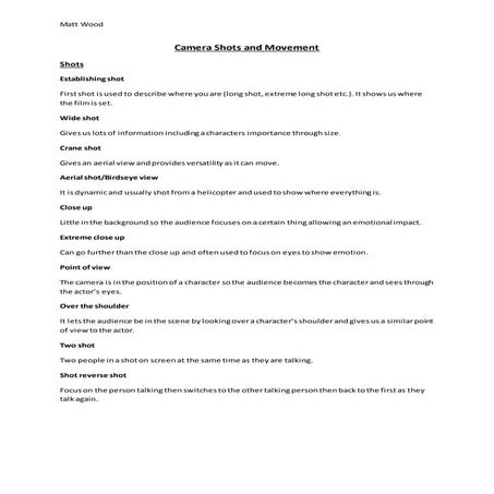 Camera shots and movement