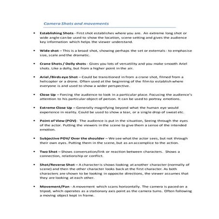 Camera shots and movements | DOCX