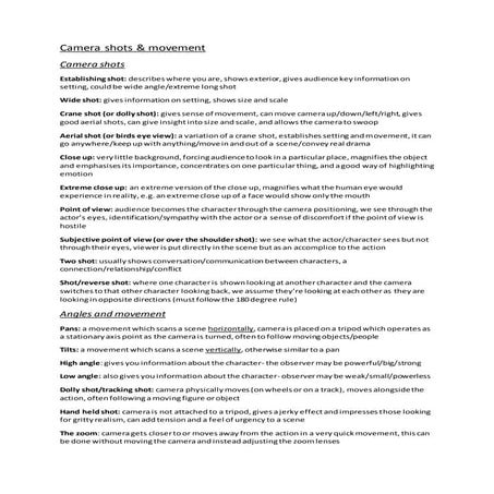 Camera shots & movement