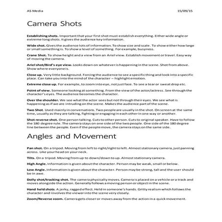 Camera shots, Movement and Sound | DOCX