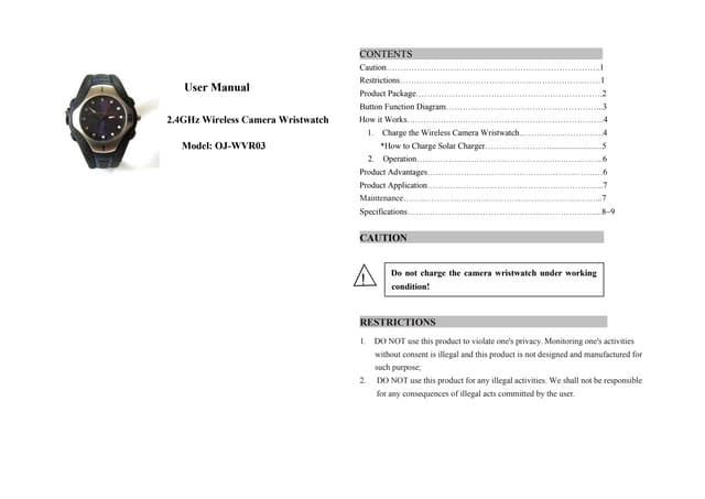 Wireless Spy Camera watch users manual
