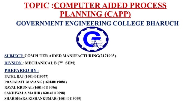 COMPUTER AIDED PROCESS PLANNING (CAPP)