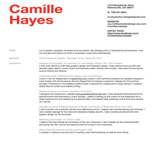 Camille Hayes 2016 Resume