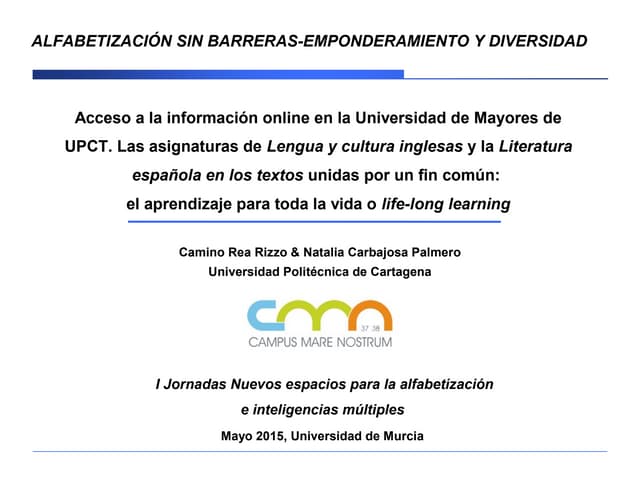 Acceso a la información online en la Universidad de Mayores de UPCT. Las asig...