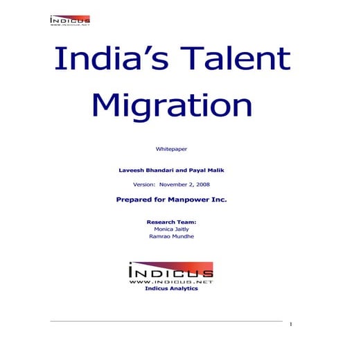 India’s Talent Migration - An Indicus-Manpower Whitepaper