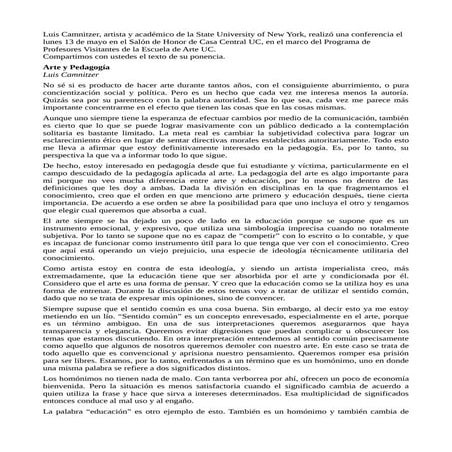 Arte y Pedagogía. Luis Camnitzer