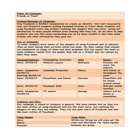 Campaign Plan/ Proposal Form | DOCX