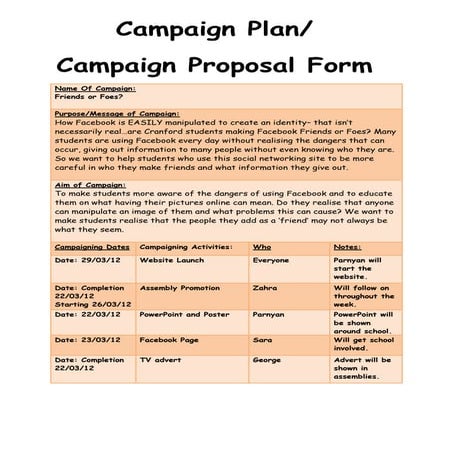 Campaign Plan/ Proposal Form