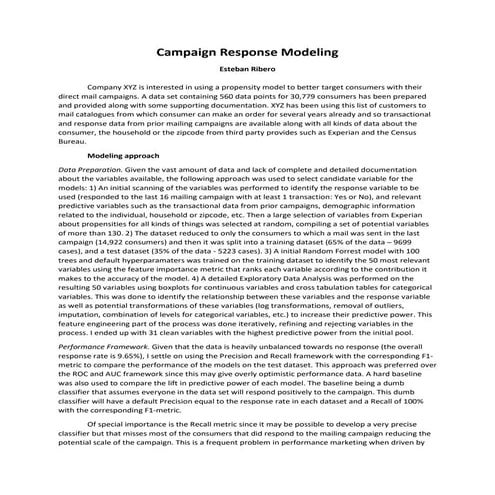 Campaign response modeling