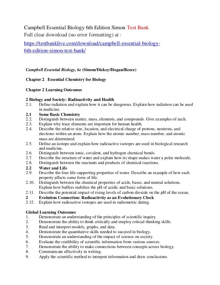 Campbell Essential Biology 6th Edition Simon Test Bank