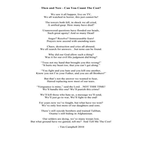 Then and Now, Can You Count The Cost?