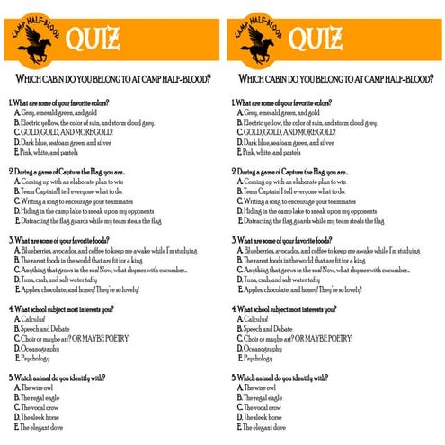Camp Half Blood: Which Cabin Quiz | PDF