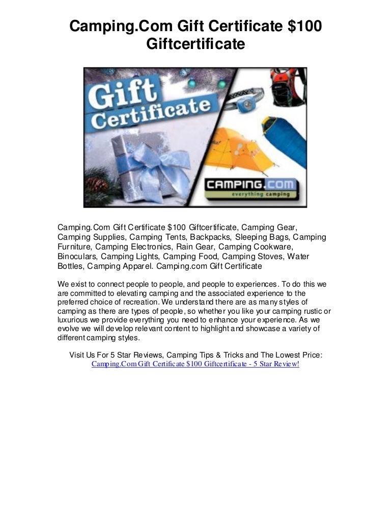 Camping Gift Certificate 100 Giftcertificate 5 Star Review Mu 