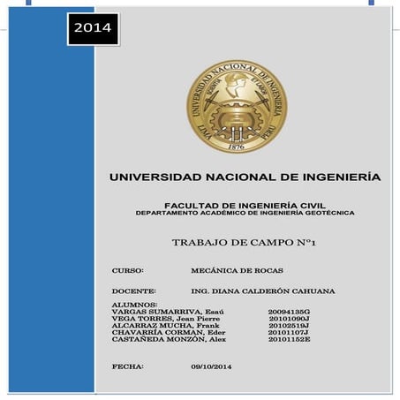 Trabajo de Campo N°1 de Mecánica de Rocas