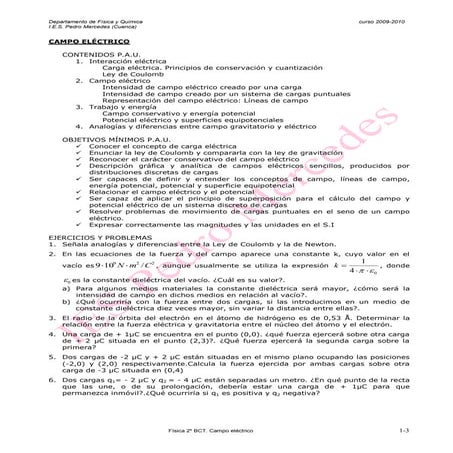 Ejercicios y problemas sobre campo eléctrico
