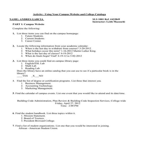 Campus website catalog scavenger hunt