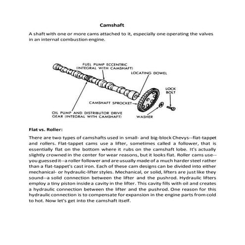 Camshaft , Turbocharger and Supercharger, Rocker arm working | DOCX