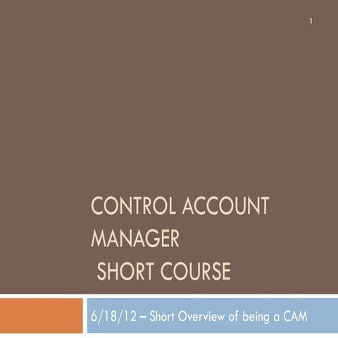 Control Account Manager Short Course