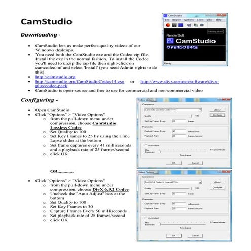 CamStudio User Guide - VIDEO EDITING AND MAKING SOFTWARE 