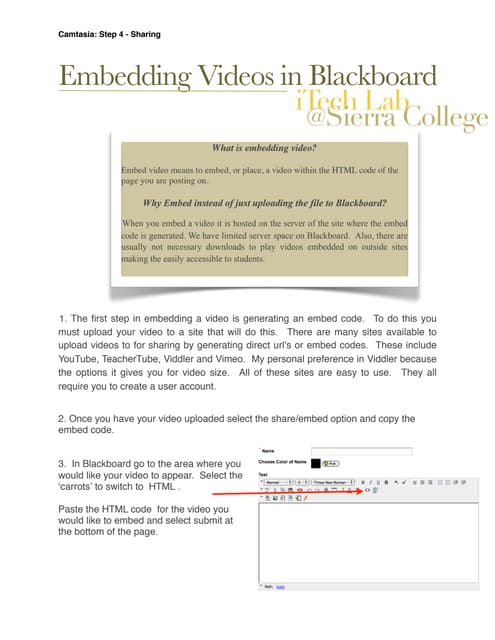 Camtasia  Step 4 Sharing (Embed into Blackboard)