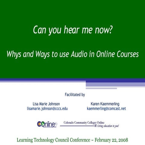 Can you Hear me Now? Audio In Online Courses (focus: Gabcast and Audacity)