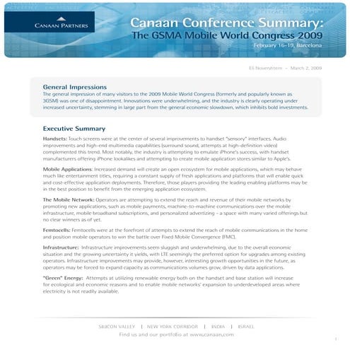 Canaan Conference Summary Gsma 2009