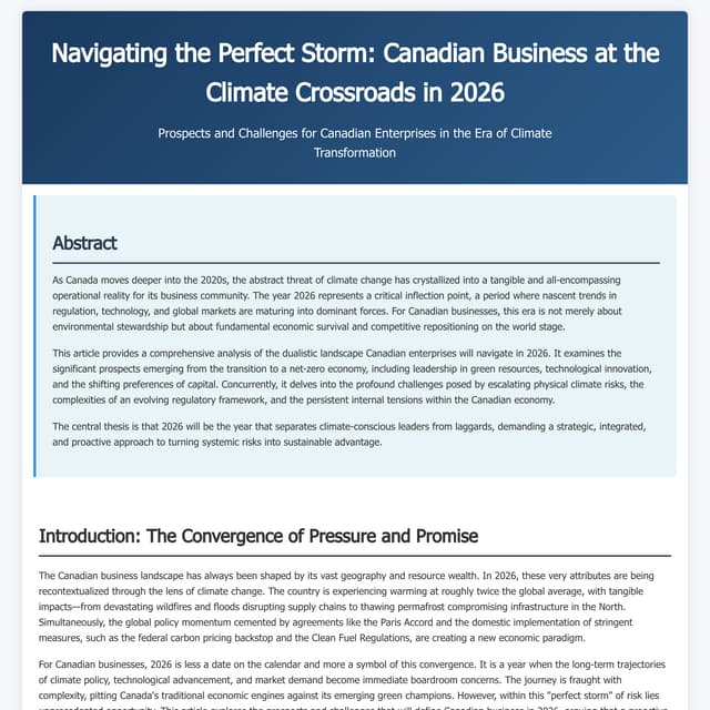 Canadian Business at the Climate Crossroads in 2026