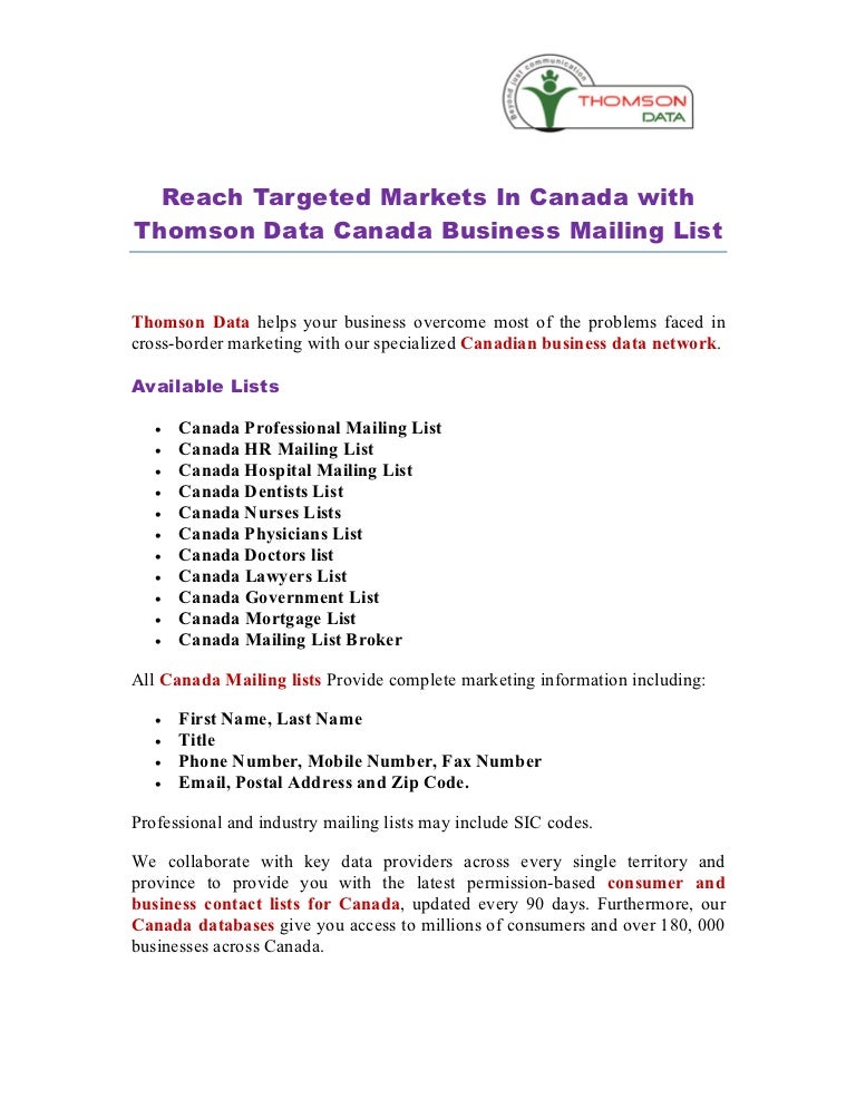 Canada business list canada email list canada mailing list