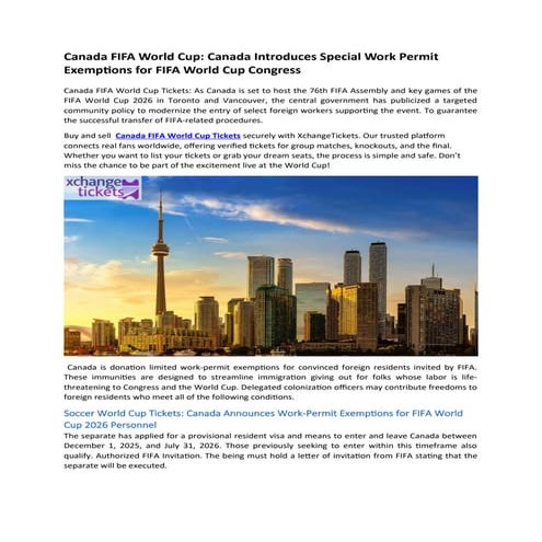 Canada FIFA World Cup Canada Introduces Special Work Permit Exemptions for FI...