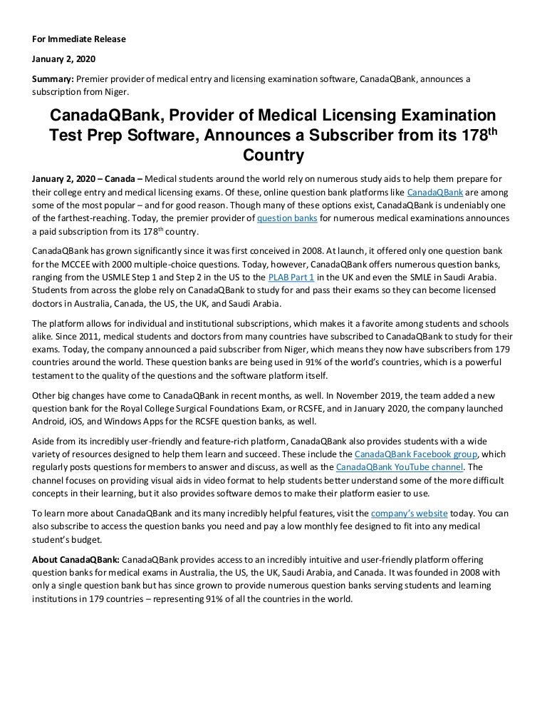 CanadaQBank, Provider of Medical Licensing Examination Test Prep Soft…
